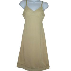 Vintage JC Penny Full Length Dress Slip S Beige Nylon Lace Trim Glam Pin Up USA